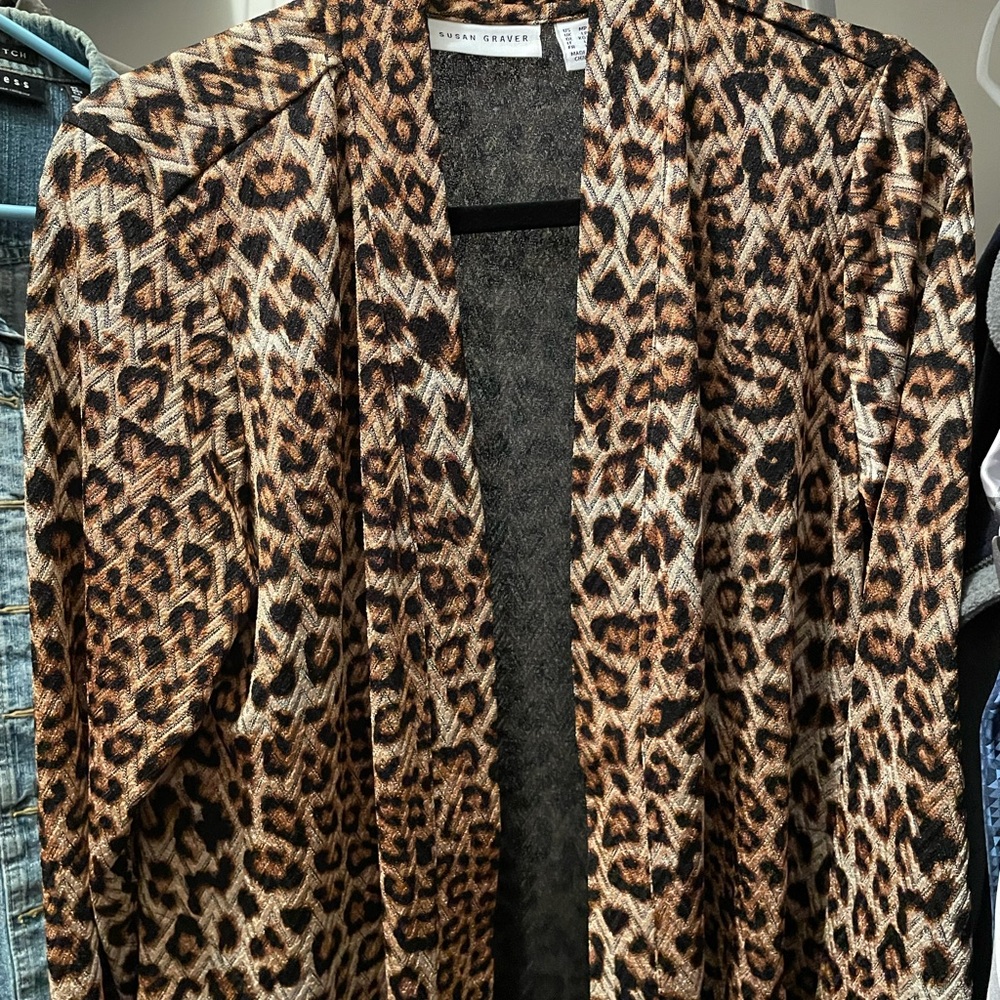 Susan Graver animal print Fall cardigan